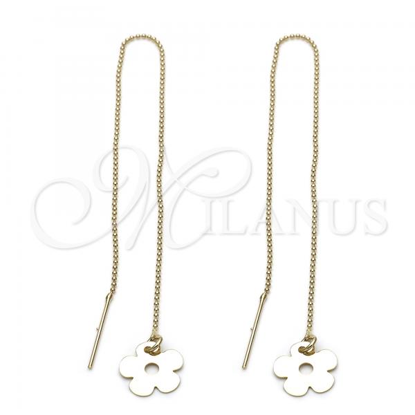 Oro Laminado Threader Earring, Gold Filled Style Flower Design, Polished, Golden Finish, 5.118.007