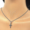 Rhodium Plated Pendant Necklace, Cross Design, with Black and White Cubic Zirconia, Polished, Rhodium Finish, 04.284.0007.6.22