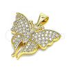 Oro Laminado Fancy Pendant, Gold Filled Style Butterfly Design, with White Micro Pave, Polished, Golden Finish, 05.342.0051