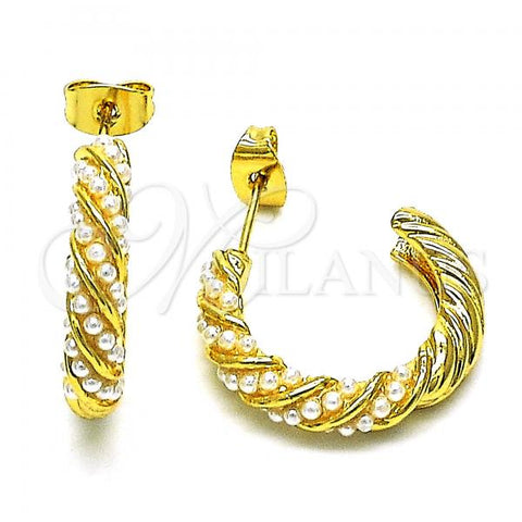 Oro Laminado Small Hoop, Gold Filled Style with Ivory Pearl, Diamond Cutting Finish, Golden Finish, 02.379.0054.20