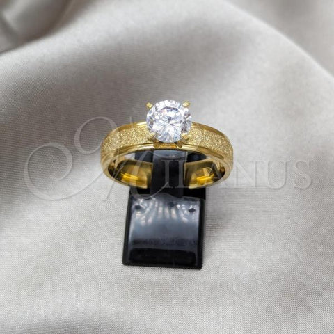 Stainless Steel Elegant Ring, with White Cubic Zirconia, Brushed Finish, Golden Finish, 01.63.0700.12