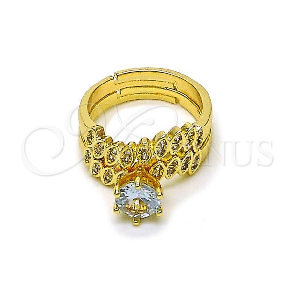 Oro Laminado Wedding Ring, Gold Filled Style Cluster and Leaf Design, with White Cubic Zirconia and White Micro Pave, Polished, Golden Finish, 01.284.0097