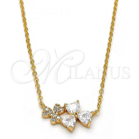 Oro Laminado Pendant Necklace, Gold Filled Style Heart Design, with White Cubic Zirconia, Polished, Golden Finish, 04.213.0034.16