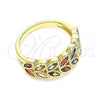 Oro Laminado Multi Stone Ring, Gold Filled Style Leaf Design, with Multicolor Cubic Zirconia, Polished, Golden Finish, 01.346.0019.1.08