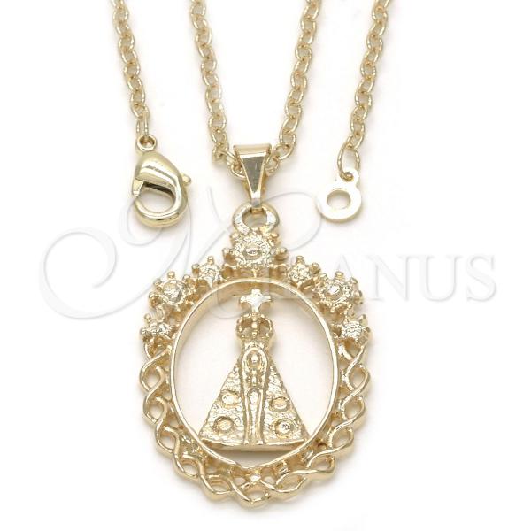 Oro Laminado Pendant Necklace, Gold Filled Style Caridad del Cobre Design, Diamond Cutting Finish, Golden Finish, 04.09.0063.18