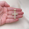 Oro Laminado Religious Pendant, Gold Filled Style Cross Design, with White Micro Pave, Polished, Golden Finish, 05.342.0047