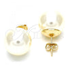 Oro Laminado Stud Earring, Gold Filled Style Ball Design, with Ivory Pearl, Polished, Golden Finish, 02.63.2130