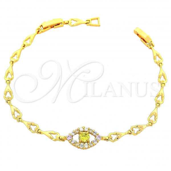 Oro Laminado Fancy Bracelet, Gold Filled Style with Multicolor Cubic Zirconia, Polished, Golden Finish, 03.60.0014