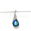 Rhodium Plated Pendant Necklace, Teardrop and Rolo Design, with Bermuda Blue and Aurore Boreale Swarovski Crystals, Polished, Rhodium Finish, 04.239.0037.16