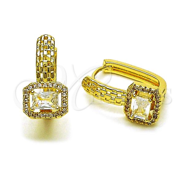 Oro Laminado Huggie Hoop, Gold Filled Style Cluster Design, with White Cubic Zirconia and White Micro Pave, Polished, Golden Finish, 02.283.0291.14