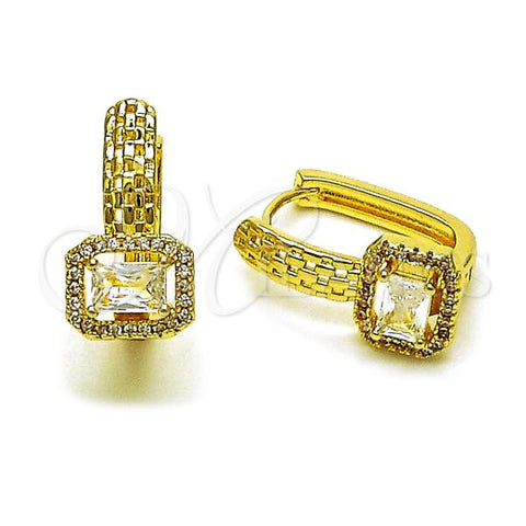 Oro Laminado Huggie Hoop, Gold Filled Style Cluster Design, with White Cubic Zirconia and White Micro Pave, Polished, Golden Finish, 02.283.0291.14