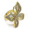 Oro Laminado Multi Stone Ring, Gold Filled Style Butterfly Design, with White Cubic Zirconia, Polished, Golden Finish, 01.283.0031.08
