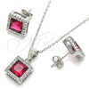Sterling Silver Earring and Pendant Adult Set, with Ruby Cubic Zirconia and White Crystal, Polished, Rhodium Finish, 10.175.0073.3