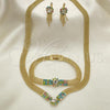 Oro Laminado Necklace, Bracelet and Earring, Gold Filled Style with Multicolor Cubic Zirconia, Golden Finish, 5.012.003