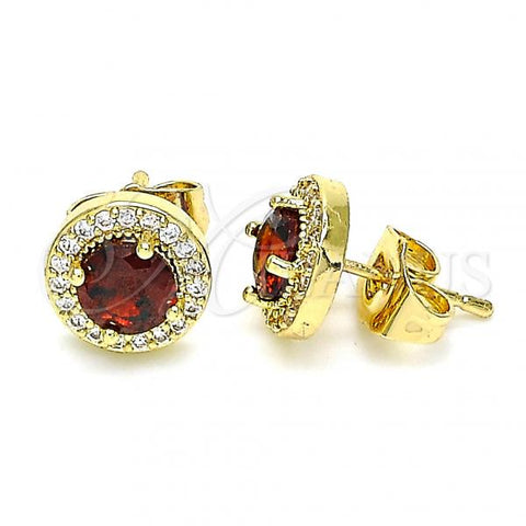 Oro Laminado Stud Earring, Gold Filled Style with Garnet Cubic Zirconia and White Micro Pave, Polished, Golden Finish, 02.210.0478.1