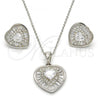 Sterling Silver Earring and Pendant Adult Set, Heart Design, with White Cubic Zirconia, Polished, Rhodium Finish, 10.286.0020