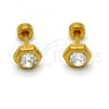 Stainless Steel Stud Earring, with White Crystal, Polished, Golden Finish, 02.271.0002