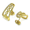 Oro Laminado Stud Earring, Gold Filled Style Rolo Design, with White Micro Pave, Polished, Golden Finish, 02.156.0660