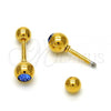 Stainless Steel Stud Earring, with Blue Topaz Crystal, Polished, Golden Finish, 02.271.0017.3