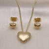 Oro Laminado Earring and Pendant Adult Set, Gold Filled Style Heart Design, Polished, Golden Finish, 10.156.0472