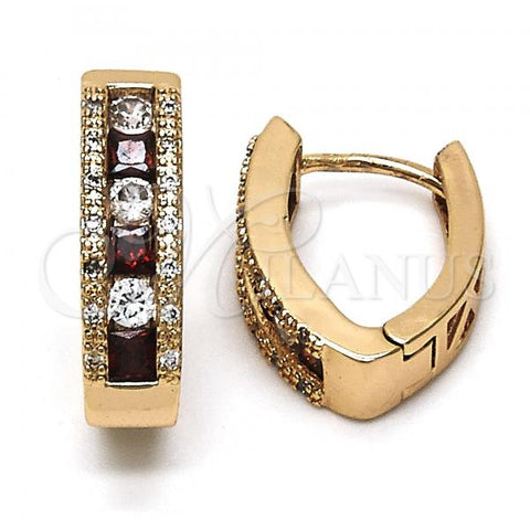 Oro Laminado Huggie Hoop, Gold Filled Style with Garnet and White Cubic Zirconia, Polished, Golden Finish, 02.267.0021.15