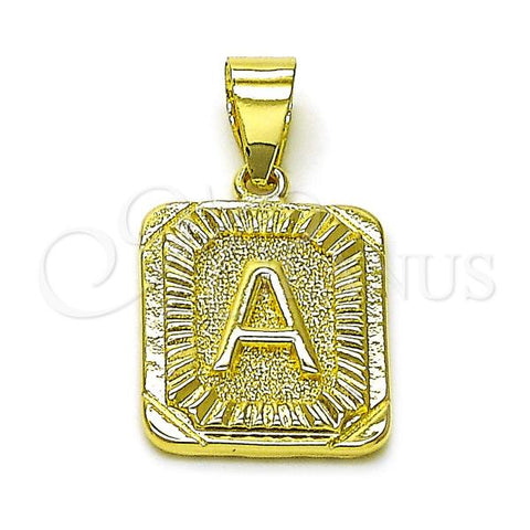 Oro Laminado Fancy Pendant, Gold Filled Style Initials Design, Diamond Cutting Finish, Golden Finish, 05.411.0036