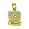 Oro Laminado Fancy Pendant, Gold Filled Style Initials Design, Diamond Cutting Finish, Golden Finish, 05.411.0036