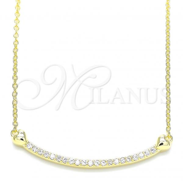 Sterling Silver Pendant Necklace, Heart Design, with White Cubic Zirconia, Polished, Golden Finish, 04.336.0182.2.16