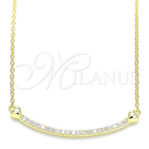 Sterling Silver Pendant Necklace, Heart Design, with White Cubic Zirconia, Polished, Golden Finish, 04.336.0182.2.16