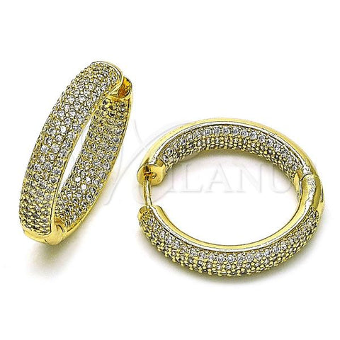 Oro Laminado Huggie Hoop, Gold Filled Style with White Micro Pave, Polished, Golden Finish, 02.283.0140.26