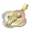 Oro Laminado Religious Pendant, Gold Filled Style San Judas Design, Diamond Cutting Finish, Tricolor, 05.253.0045