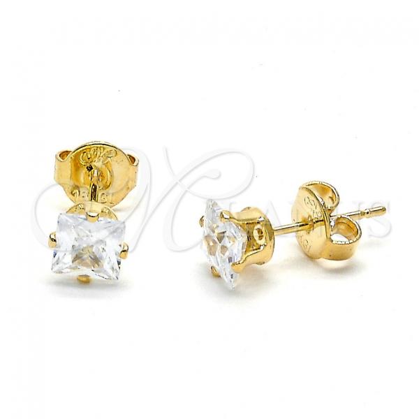 Oro Laminado Stud Earring, Gold Filled Style with White Cubic Zirconia, Polished, Golden Finish, 5.128.025