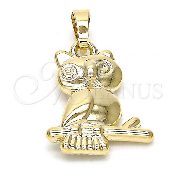 Oro Laminado Fancy Pendant, Gold Filled Style Owl Design, Polished, Golden Finish, 05.178.0002