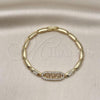 Oro Laminado Fancy Bracelet, Gold Filled Style Greek Key Design, with White Micro Pave, Polished, Golden Finish, 03.283.0326.07