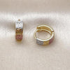 Oro Laminado Huggie Hoop, Gold Filled Style Greek Key Design, Polished, Tricolor, 02.156.0730.15