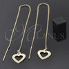 Oro Laminado Threader Earring, Gold Filled Style Heart Design, Golden Finish, 02.64.0542