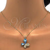 Oro Laminado Pendant Necklace, Gold Filled Style Butterfly Design, with Aquamarine and Aurore Boreale Swarovski Crystals, Polished, Golden Finish, 04.239.0043.4.18