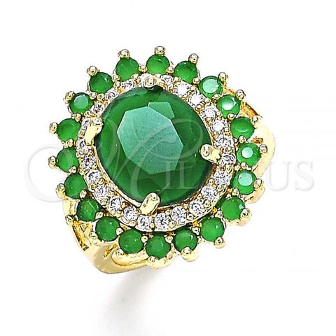 Oro Laminado Multi Stone Ring, Gold Filled Style with Green and White Cubic Zirconia, Polished, Golden Finish, 01.346.0021.3.09