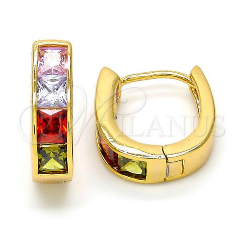 Oro Laminado Huggie Hoop, Gold Filled Style with Multicolor Cubic Zirconia, Polished, Golden Finish, 02.237.0018.1.15