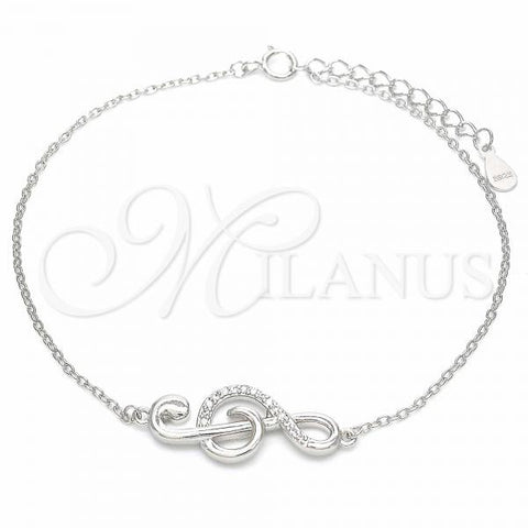 Sterling Silver Fancy Bracelet, Music Note Design, with White Micro Pave, Polished, Rhodium Finish, 03.336.0070.08
