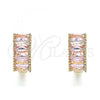 Oro Laminado Huggie Hoop, Gold Filled Style with Pink Cubic Zirconia, Polished, Golden Finish, 02.210.0612.1.12
