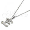 Stainless Steel Pendant Necklace, Initials and Rolo Design, with White Crystal, Polished, Steel Finish, 04.238.0004.1.18