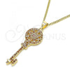 Oro Laminado Pendant Necklace, Gold Filled Style key and Flower Design, with Garnet Micro Pave, Polished, Golden Finish, 04.344.0005.1.20