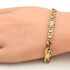 Oro Laminado Fancy Bracelet, Gold Filled Style Turtle and Mariner Design, Polished, Golden Finish, 03.213.0030.08.GT