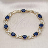 Oro Laminado Tennis Bracelet, Gold Filled Style Hugs and Kisses Design, with Sapphire Blue and White Cubic Zirconia, Polished, Golden Finish, 03.206.0001.1.07