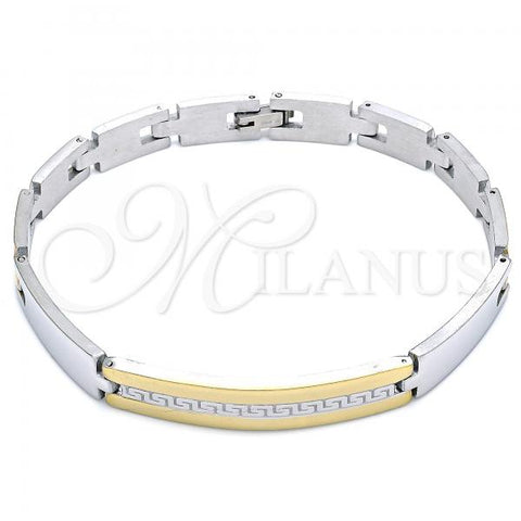 Stainless Steel Solid Bracelet, Greek Key Design, Polished, Two Tone, 03.114.0353.09