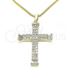 Oro Laminado Pendant Necklace, Gold Filled Style Cross Design, with White Cubic Zirconia, Polished, Golden Finish, 04.284.0023.18