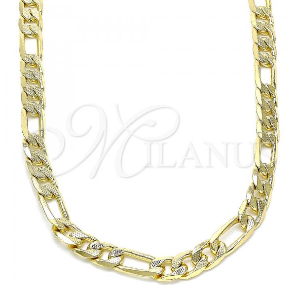 Oro Laminado Basic Necklace, Gold Filled Style Pave Figaro Design, Diamond Cutting Finish, Golden Finish, 5.223.034.24