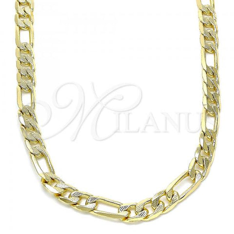 Oro Laminado Basic Necklace, Gold Filled Style Pave Figaro Design, Diamond Cutting Finish, Golden Finish, 5.223.034.24