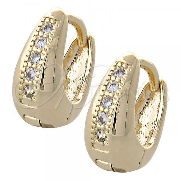 Oro Laminado Huggie Hoop, Gold Filled Style with White Cubic Zirconia, Polished, Golden Finish, 02.97.0096